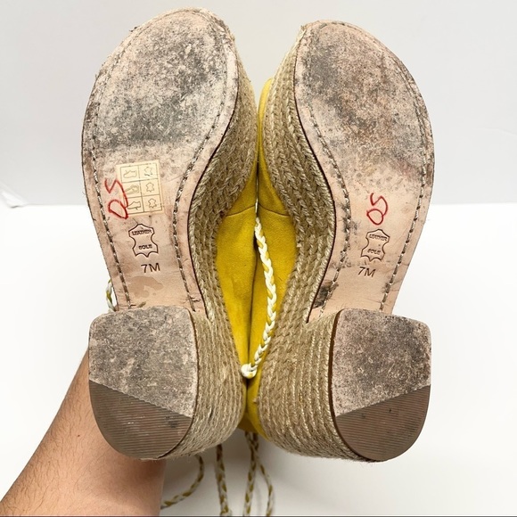 Tory Burch Positano Suede Lace-Up Sandals Heels Yellow - Picture 5 of 7